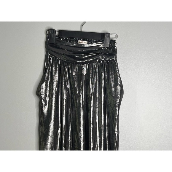 Ronny Kobo Silver Metallic Pleated High Waisted Pull on Alexandra Pants Size S - Picture 4 of 10